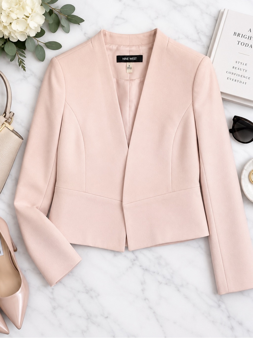 Nine West Blush Pink Open Front Blazer Jacket Women’s Size 6